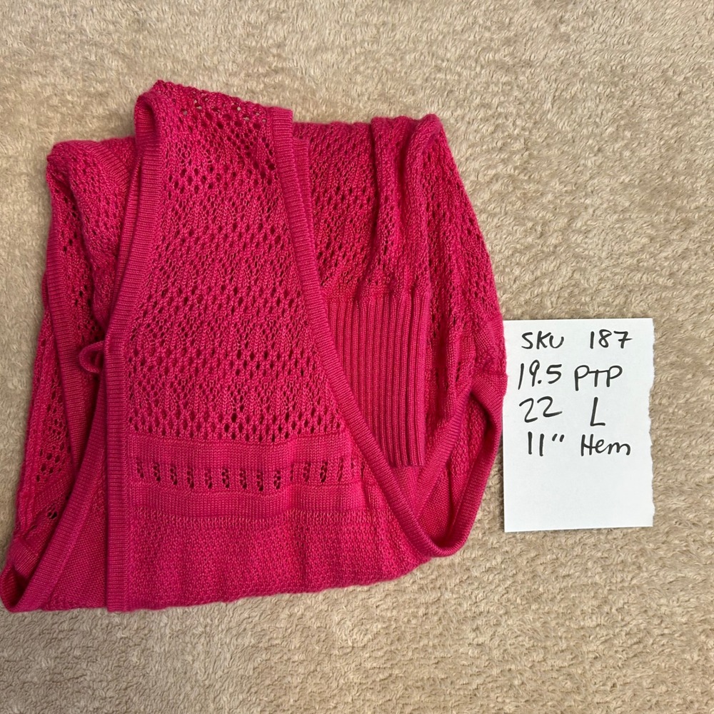 Do & Be Hot Pink Pointelle Knit V-Neck Wrap Back Tank Top Sleeveless Ribbed Hem - Picture 11 of 11